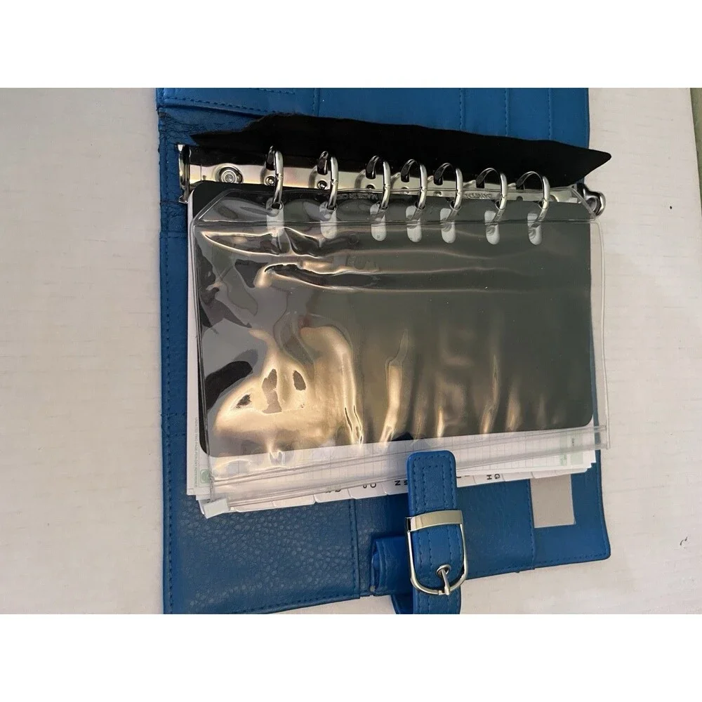 Blue Teal Leather Day Timer 7 Ring Binder Organizer 9.25” X 7.25 Daytimer